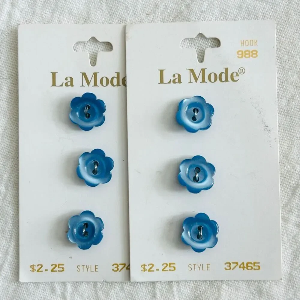 (6) Vintage La Mode Blue Flower Buttons Made in France